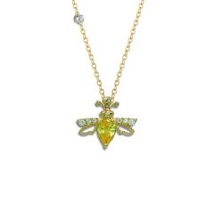 Pırlantalı 14 Ayar Arı Sitrin Rengi Kolye