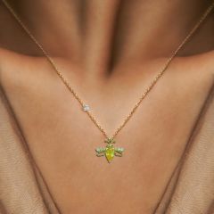 Pırlantalı 14 Ayar Arı Sitrin Rengi Kolye