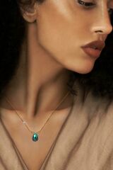 Pirlanta 14 Ayar Altin Dorikalı Rainbow Zumrut Renkli Damla Taşlı Kolye