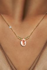 Pirlanta 14 Ayar Altin Dorikalı Quartz Crystal Renkli Damla Taşlı Kolye