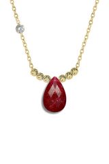 Pirlanta 14 Ayar Altin Dorikalı Yakut Renkli Damla Taşlı Renkli Damla Taşlı Kolye