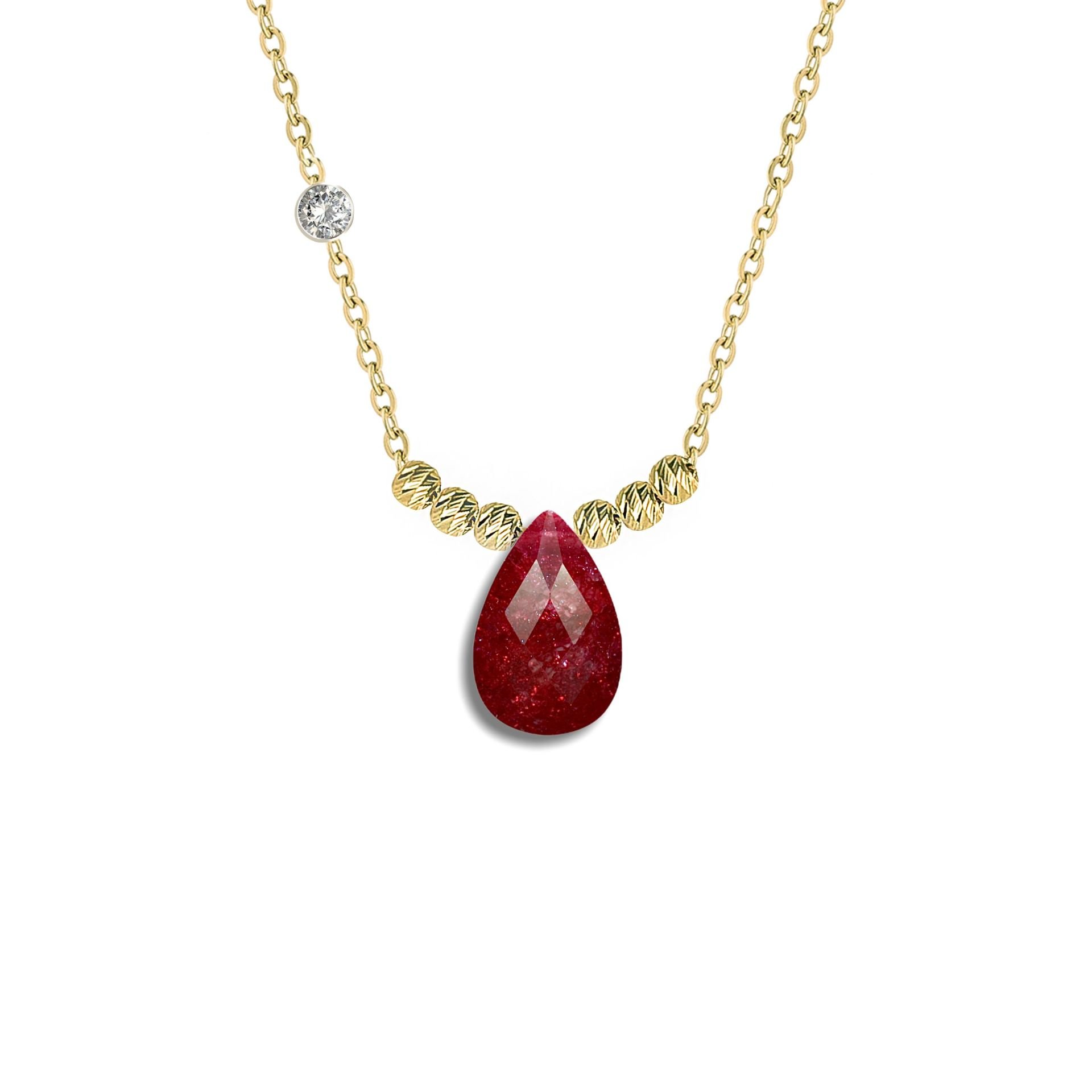 Pirlanta 14 Ayar Altin Dorikalı Yakut Renkli Damla Taşlı Renkli Damla Taşlı Kolye