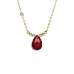 Pirlanta 14 Ayar Altin Dorikalı Yakut Renkli Damla Taşlı Renkli Damla Taşlı Kolye