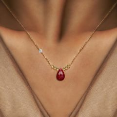 Pirlanta 14 Ayar Altin Dorikalı Yakut Renkli Damla Taşlı Renkli Damla Taşlı Kolye