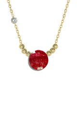 Pirlanta 14 Ayar Altin Dorikalı Yakut Renkli Yuvarlak Taşlı Kolye