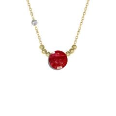 Pirlanta 14 Ayar Altin Dorikalı Yakut Renkli Yuvarlak Taşlı Kolye
