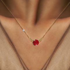 Pirlanta 14 Ayar Altin Dorikalı Yakut Renkli Yuvarlak Taşlı Kolye