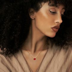 Pirlanta 14 Ayar Altin Dorikalı Yakut Renkli Yuvarlak Taşlı Kolye