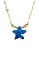 Pirlanta 14 Ayar Altin Dorikalı Safir Renkli Yıldız Taşlı Kolye