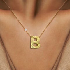 Pırlanta 14 Ayar Altın Kalemli B Harfi Kolye