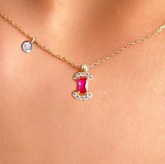 Pırlanta Tohumlu 14 Ayar Altın Yakut Rengi Yarım Baget Kolye Ucu