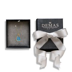 PIRLANTA 14 AYAR ALTIN  ÇİFT TARAF MİNELİ ÇANTA FİGÜR MAVİ KOLYE