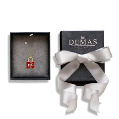 PIRLANTA 14 AYAR ALTIN  ÇİFT TARAF MİNELİ ÇANTA KIRMIZI YONCA KOLYE